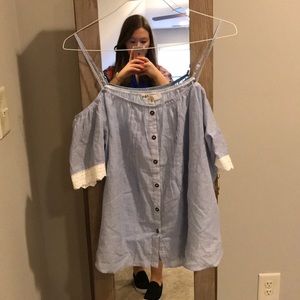 Blue and white off the shoulder top